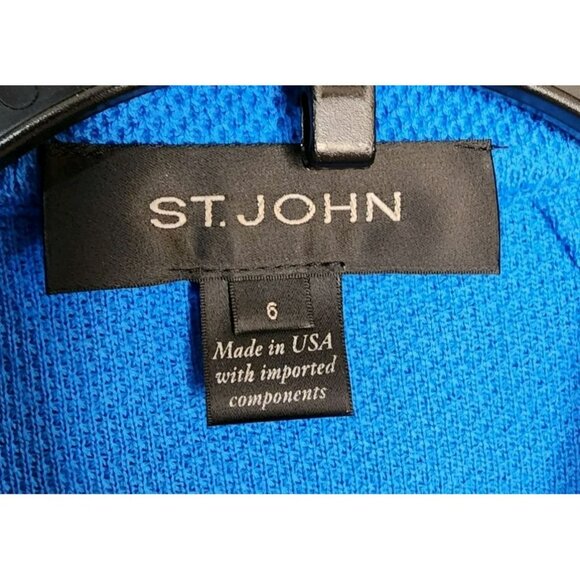 ST. JOHN Black Label Sky Blue Wool Blend Moto Style Zip Jacket Size 6 - Picture 3 of 6